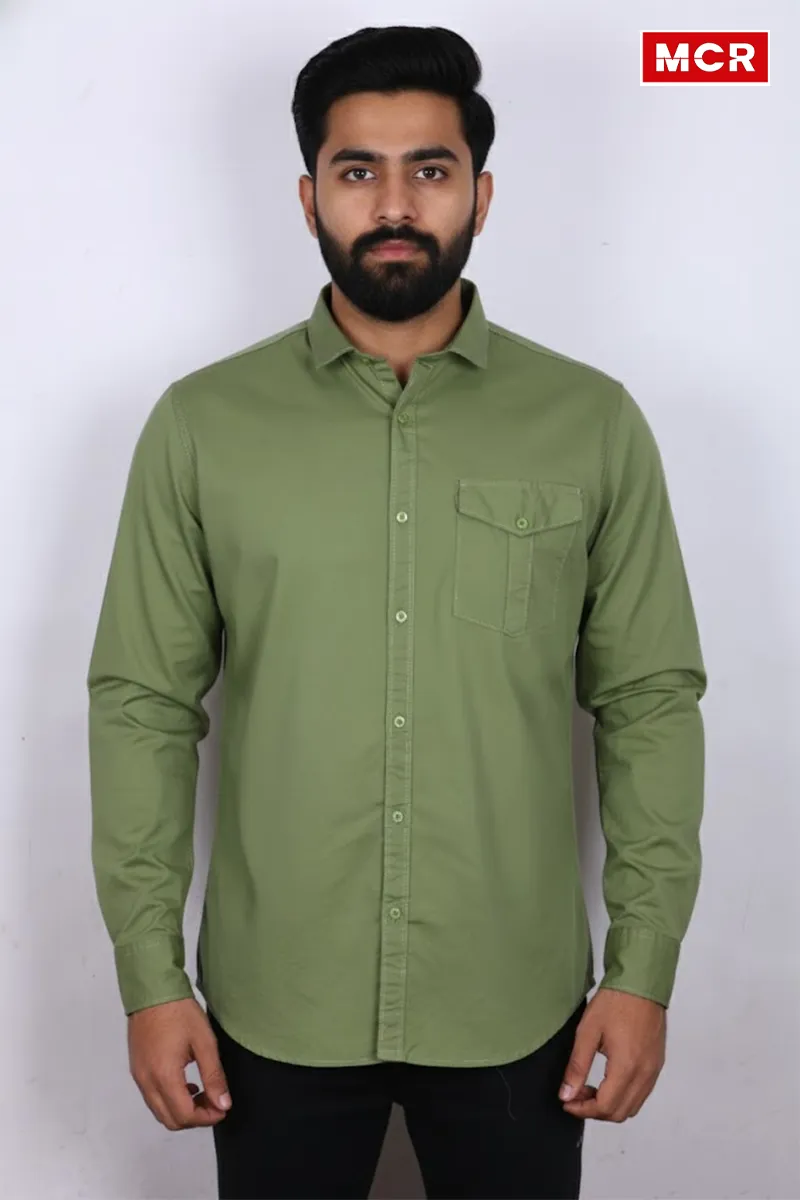 Men's Solid Cotton Full Sleeve Shirt CLMSH033GREXXL