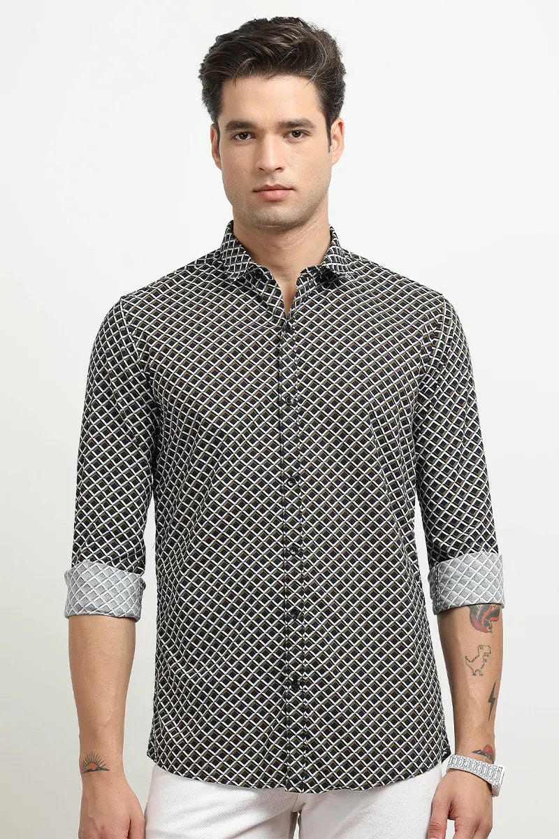 Men's Cotton Slim Fit Printed Shirt CLMSH039BLAXXL