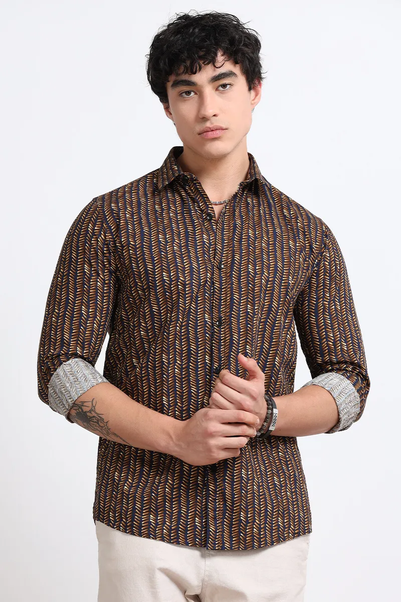 Men's Cotton Slim Fit Printed Shirt CLMSH046BROXXL