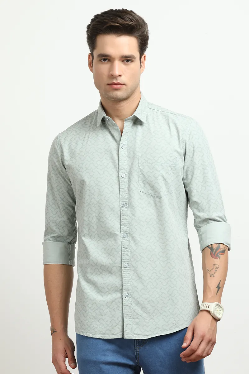 Men's Cotton Slim Fit Printed Shirt  CLMSH050GREXL