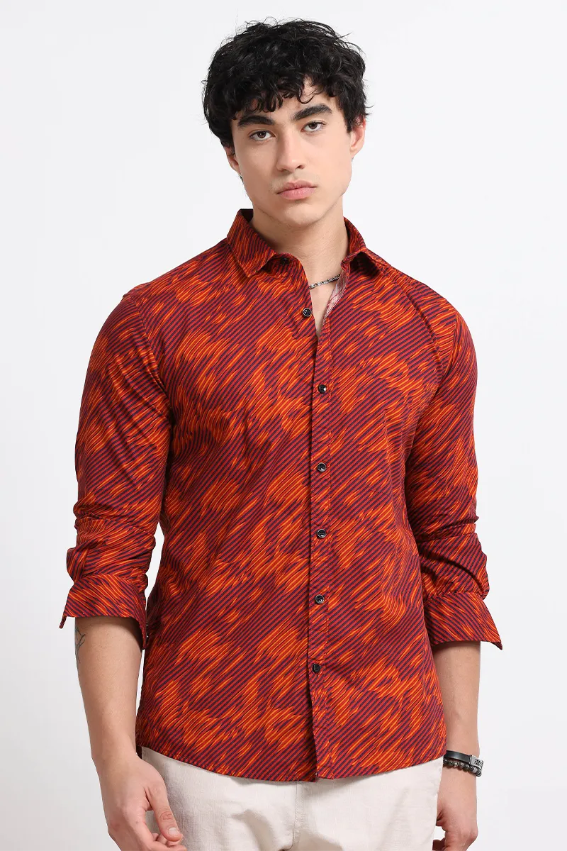 Men's Cotton Slim Fit Printed Shirt CLMSH052REDXL
