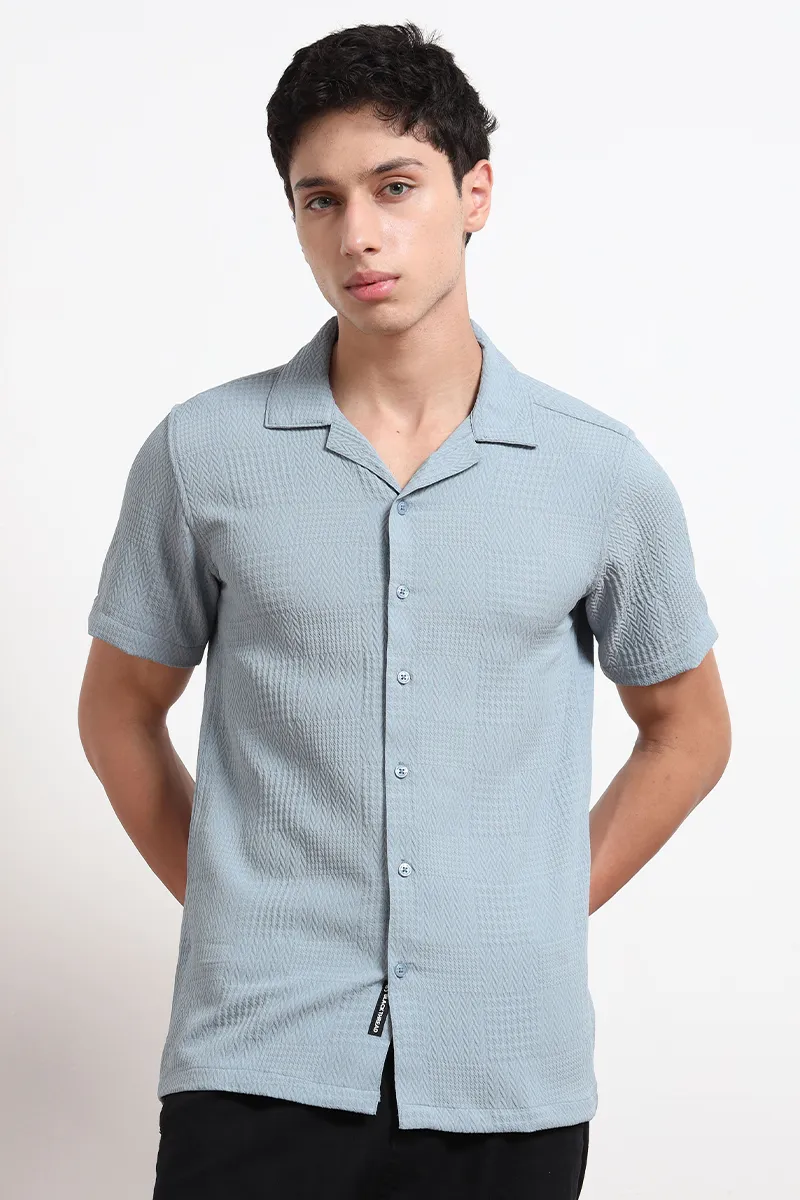 Men's Poly Blend Regular Fit Textured Shirt CLMSH053BLUXXL