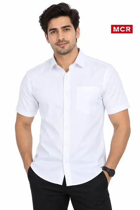 MCR Men Solid Cotton Half Sleeve Shirt