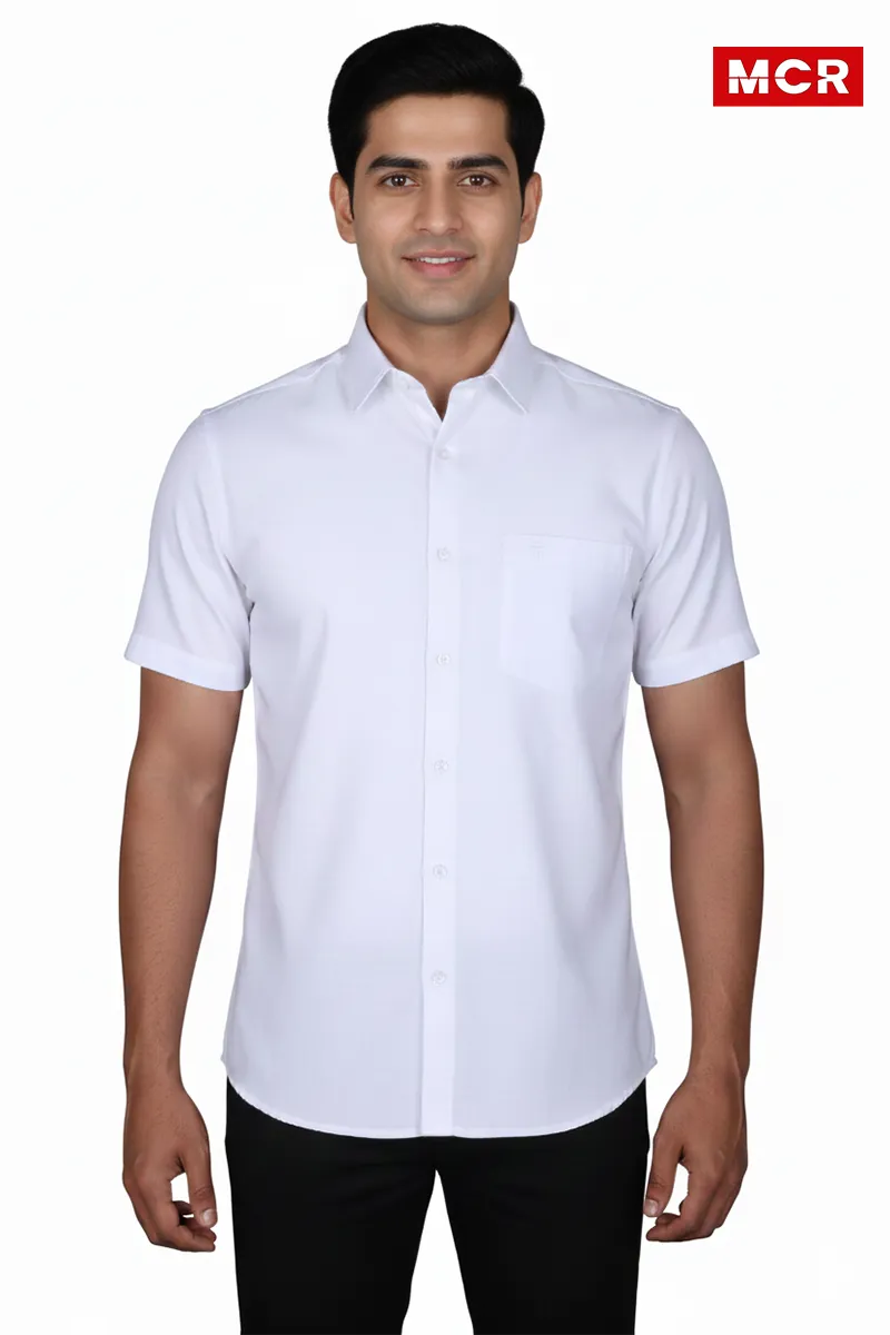 Men's Solid Cotton Half Sleeve Shirt CLMSH055WHI38 MCR