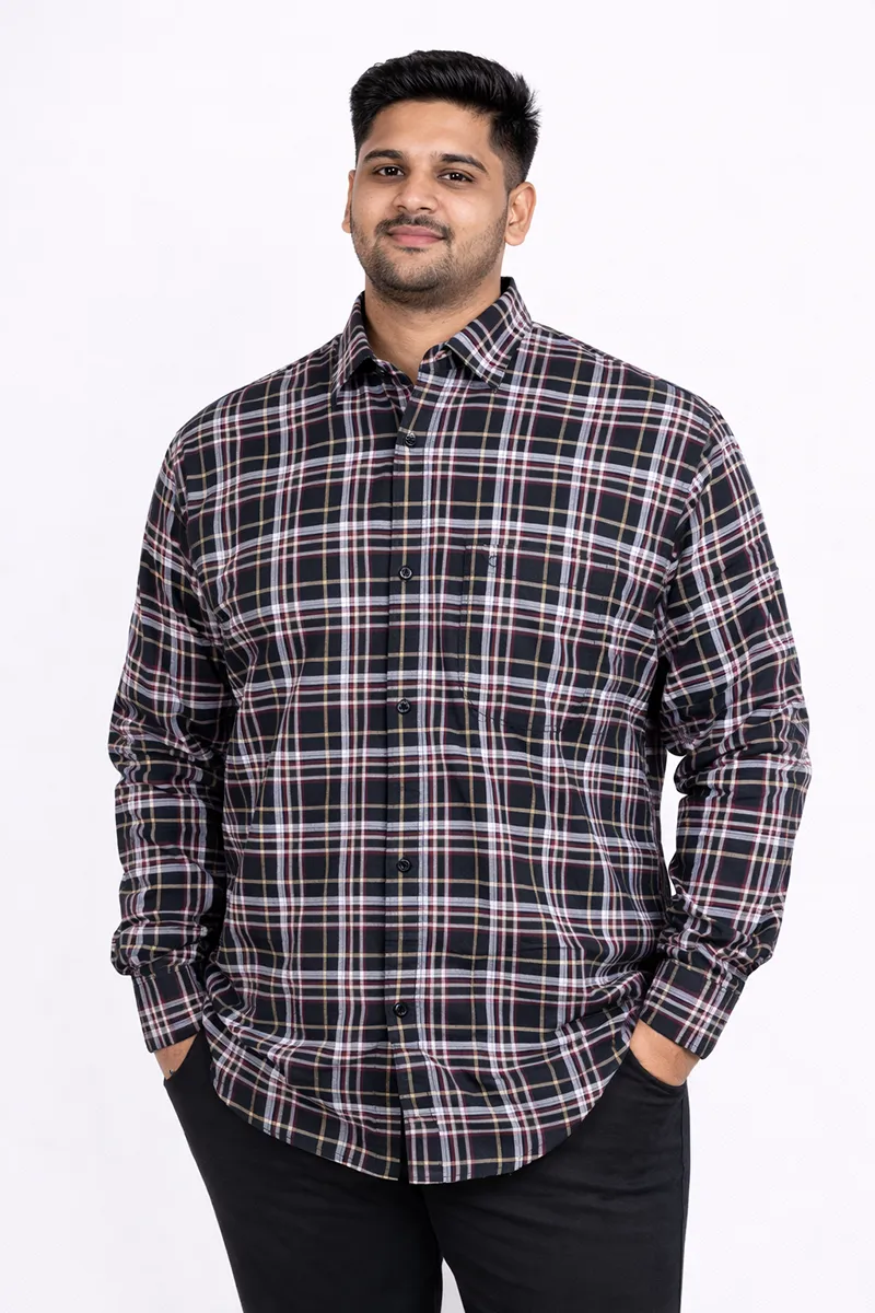 Men's Cotton Plus Size Checkered Casual Shirt CLMSH057BLA4XL