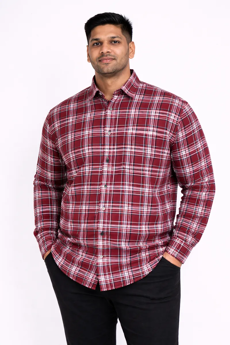 Men's Cotton Plus Size Checkered Casual Shirt