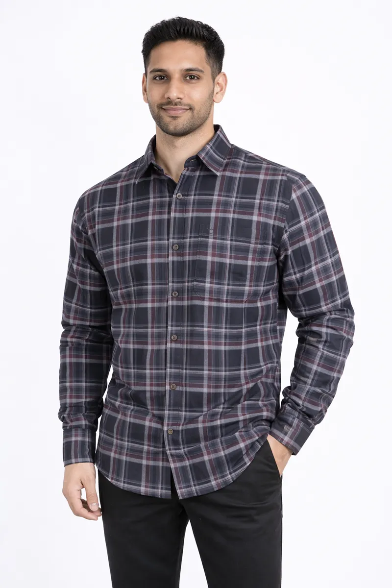 Men's Cotton Checkered Plus Size Shirt CLMSH058BLA3XL