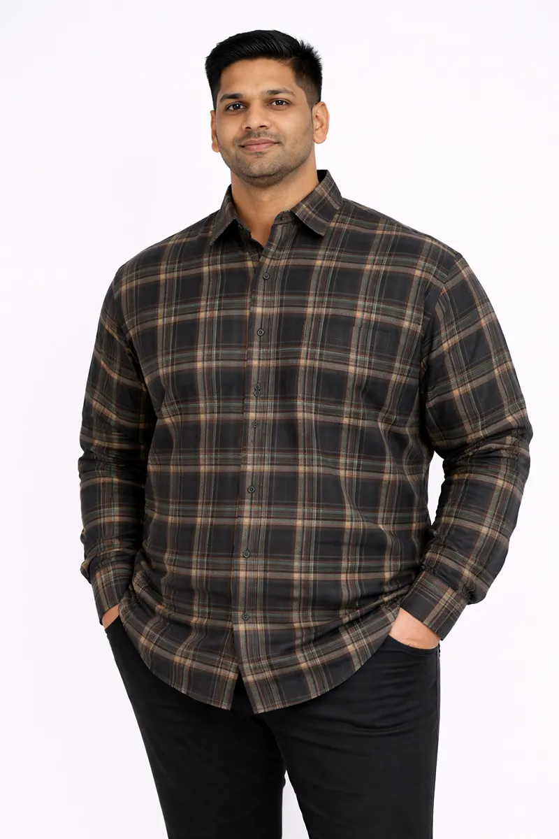 Men's Cotton Checkered Plus Size Shirt CLMSH058BRO4XL