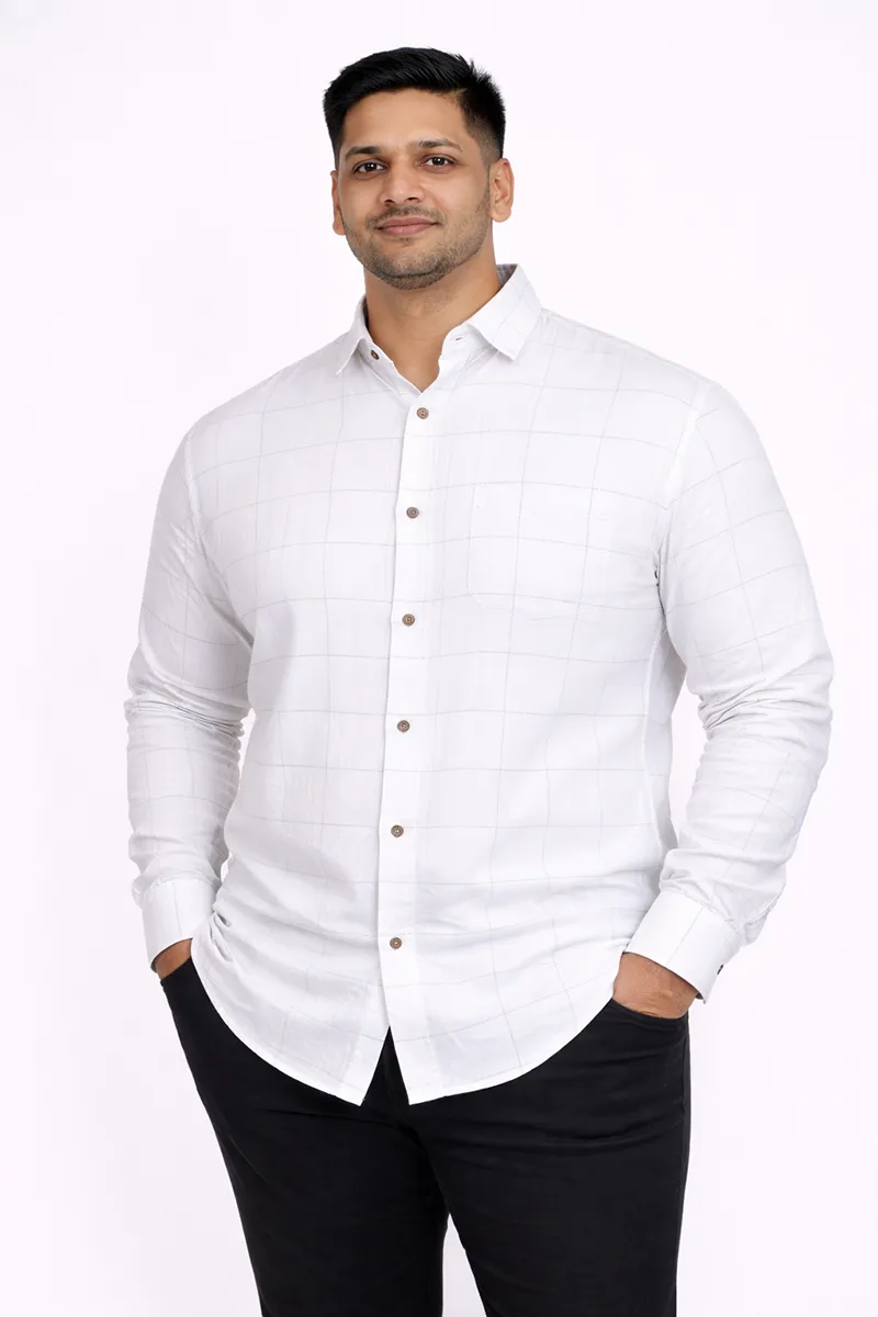 Men's Cotton Checkered Plus Size Shirt CLMSH059WHI3XL