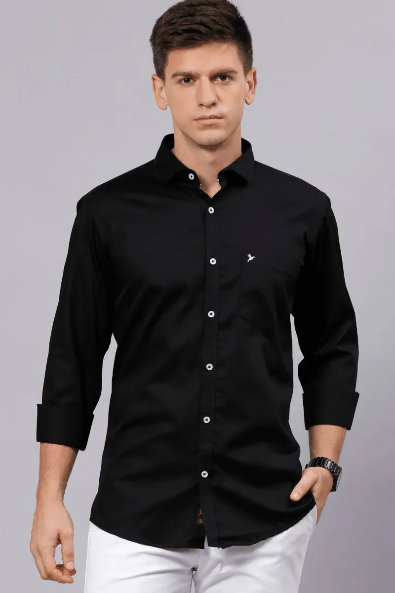 Men's Solid Cotton Full Sleeve Stain Proof Shirt CLMSH060BLA44