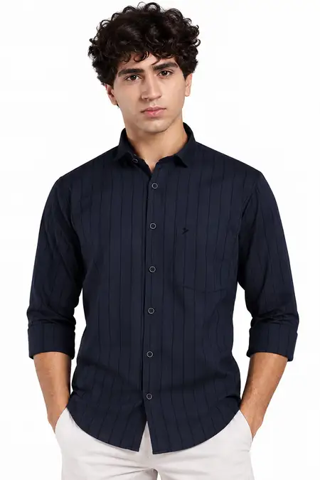 Men's Cotton Slim Fit Stain Proof Striped Shirt