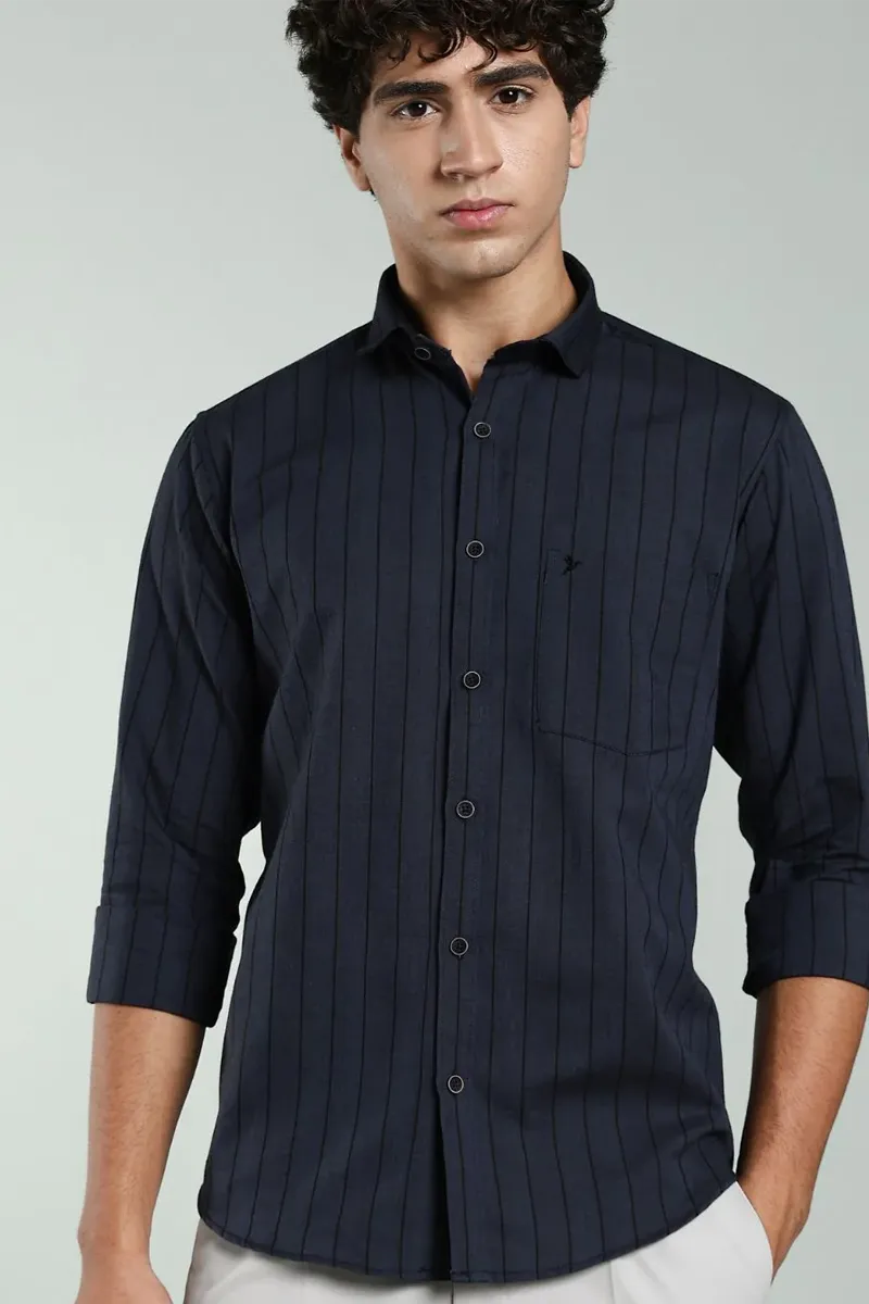 Men's Cotton Slim Fit Stain Proof Striped Shirt CLMSH062GRE42