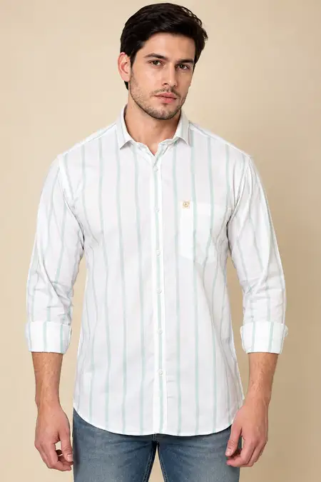 Men's Cotton Slim Fit Stain Proof Striped Shirt