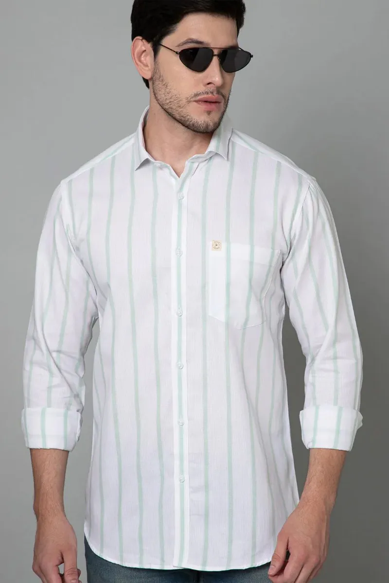 Men's Cotton Slim Fit Stain Proof Striped Shirt CLMSH063WHI42