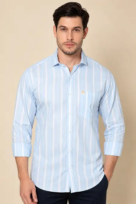 Men's Cotton Slim Fit Stain Proof Striped Shirt