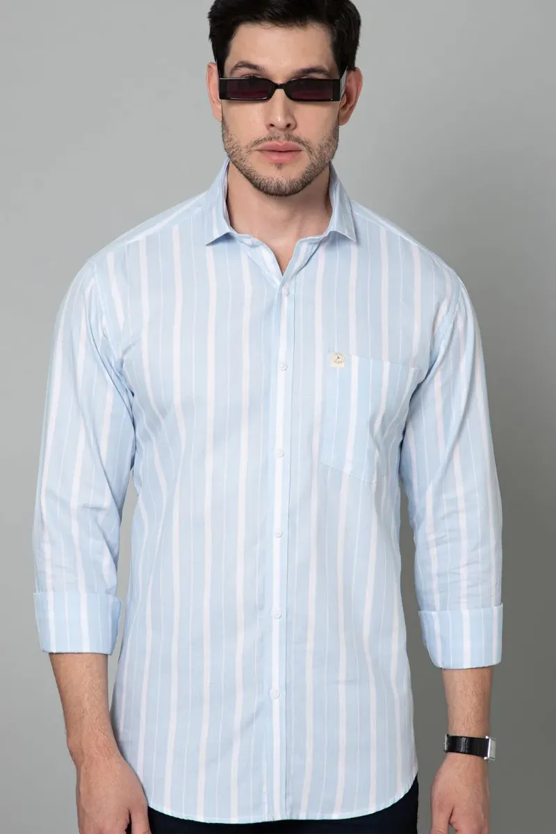 Men's Cotton Slim Fit Stain Proof Striped Shirt CLMSH064BLU44