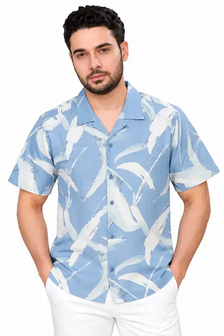Men's Abstract Print Cuban Collar Shirt