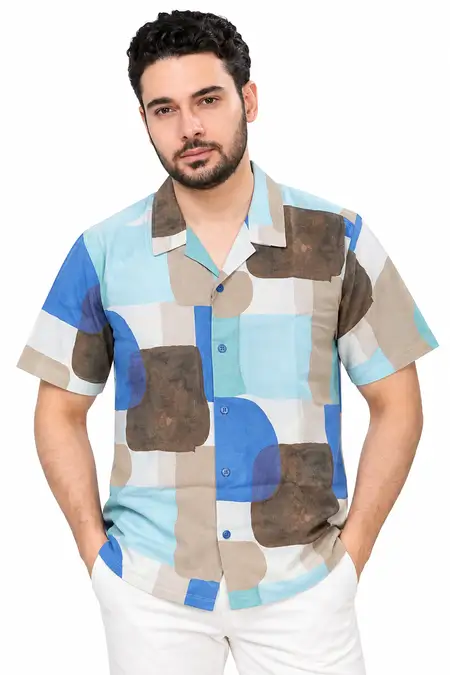 Men's Abstract Print Cuban Collar Shirt