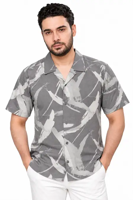 Men's Abstract Print Cuban Collar Shirt