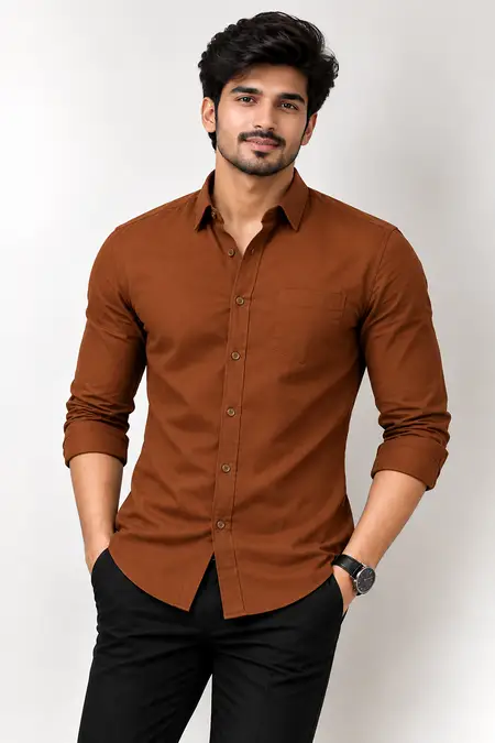 Men's Solid Oxford Twill Cotton Shirt