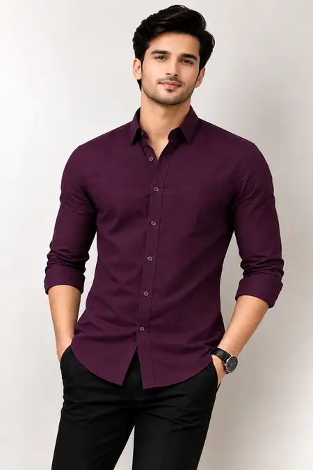 Men's Solid Oxford Twill Cotton Shirt