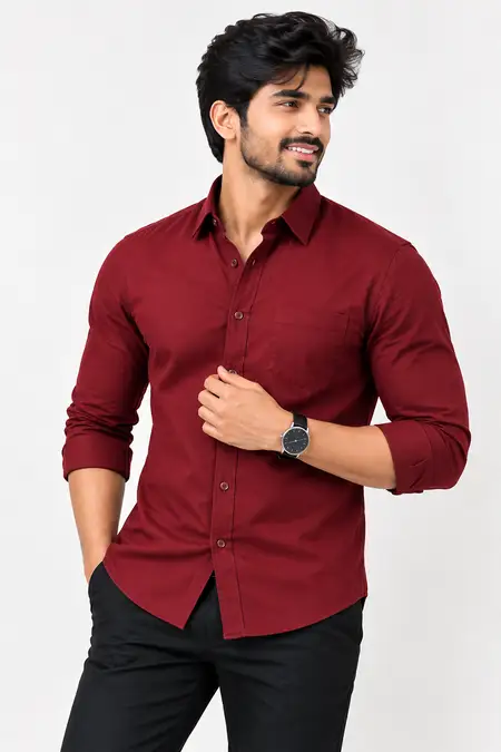 Men's Solid Oxford Twill Cotton Shirt