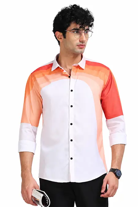 Men's Abstract Print Modal Satin Slim Fit Shirt