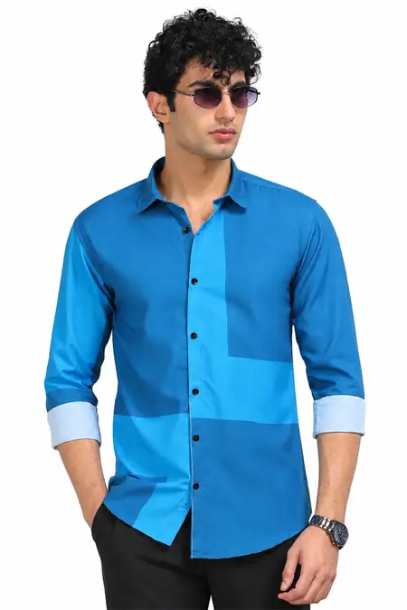 Men's Abstract Print Modal Satin Slim Fit Shirt