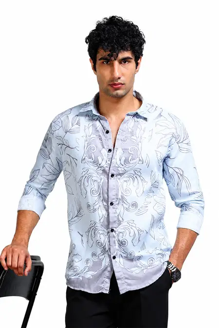 Men's Abstract Print Modal Satin Slim Fit Shirt