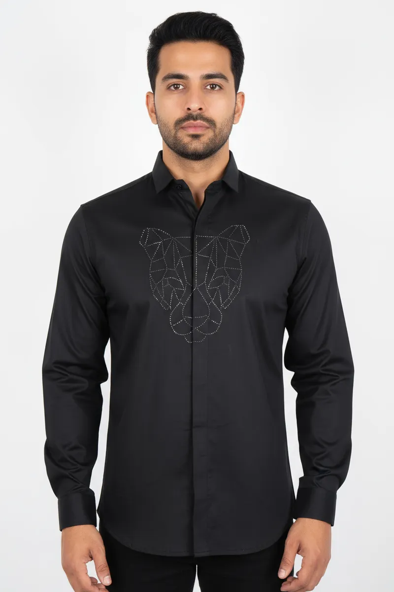 Men's Satin Self Designed Shirt CLMST017BLA44