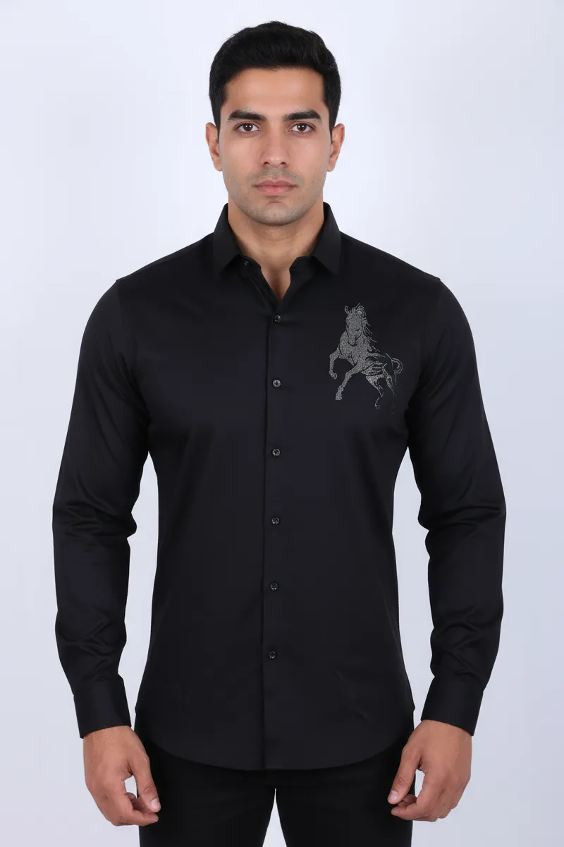 Men's Satin Self Designed Shirt CLMST019BLA42
