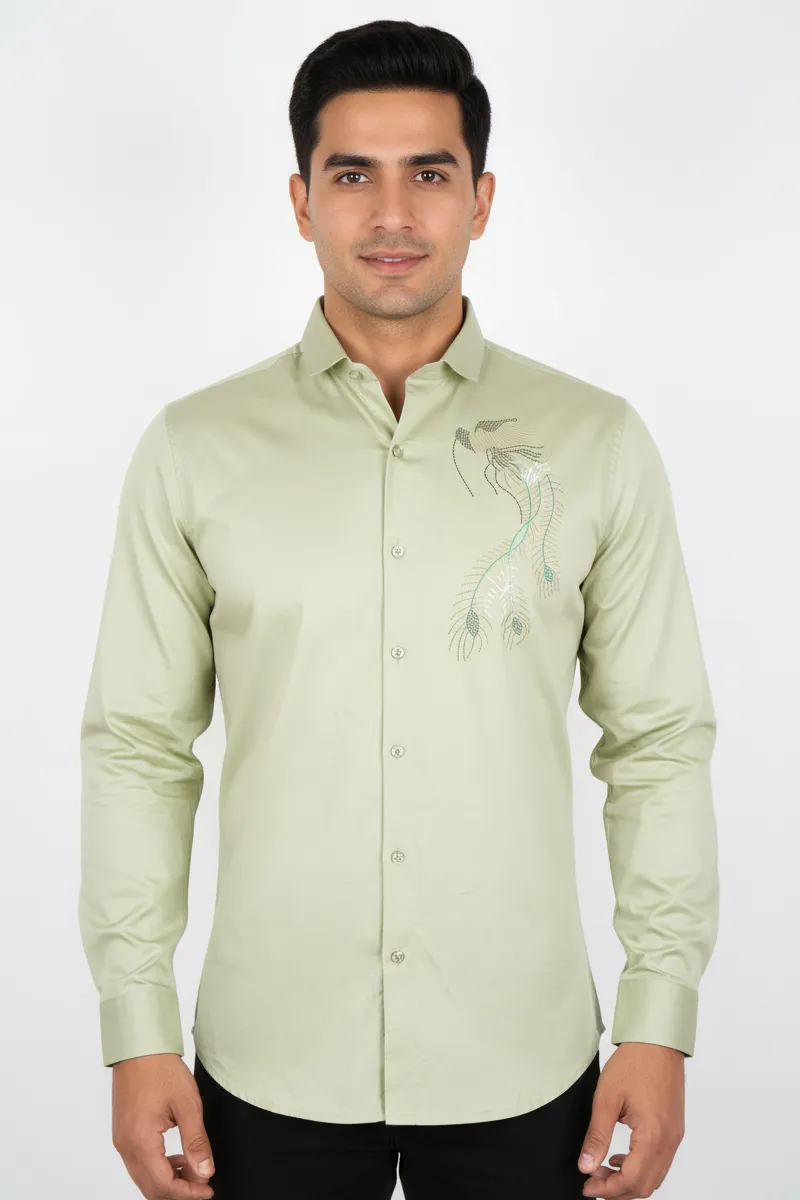 Men's Satin Self Designed Shirt CLMST020GRE40