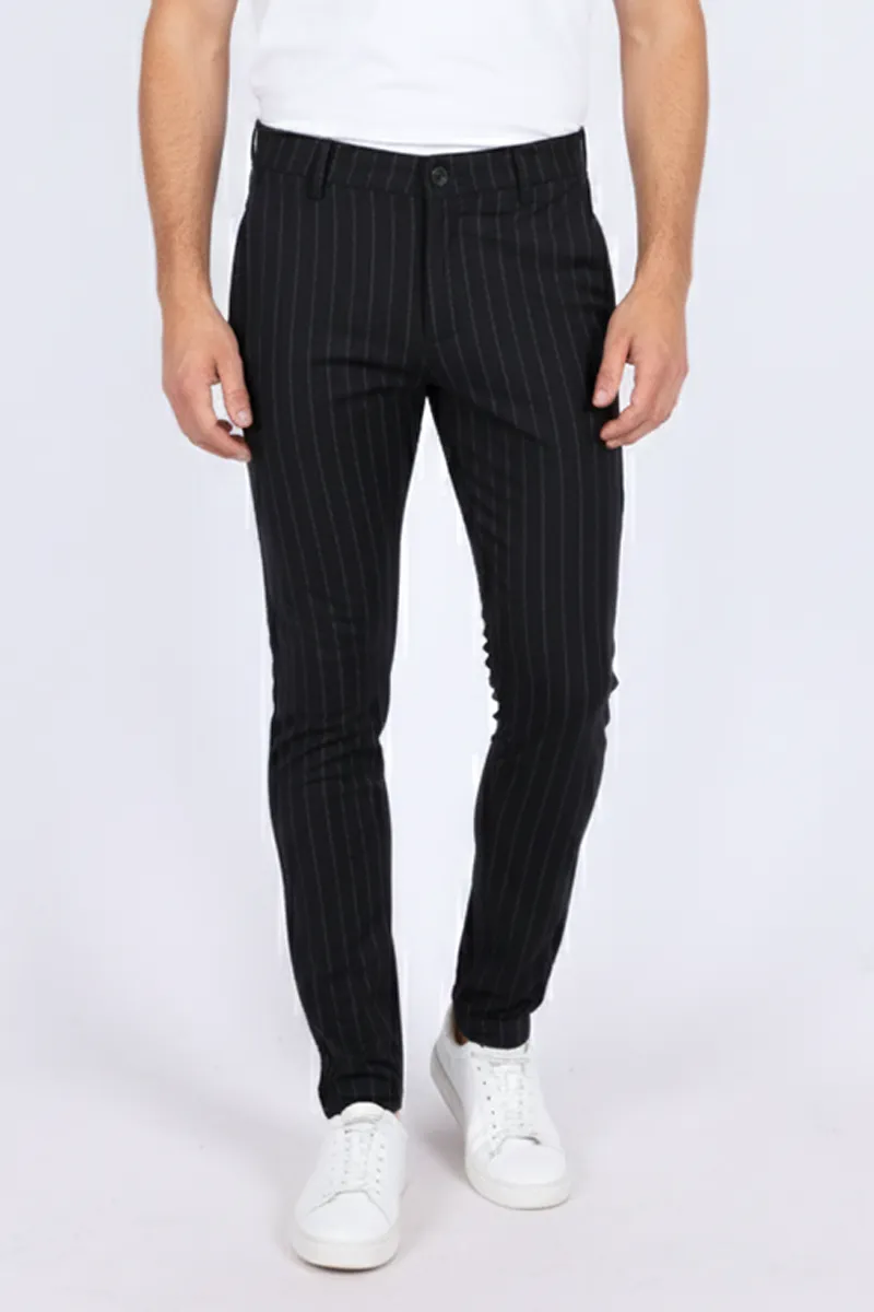 Men's Cotton Blend Regular Fit Striped Trousers