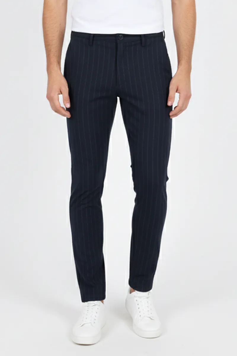 Men's Cotton Blend Regular Fit Striped Trousers CLMT18NAV38