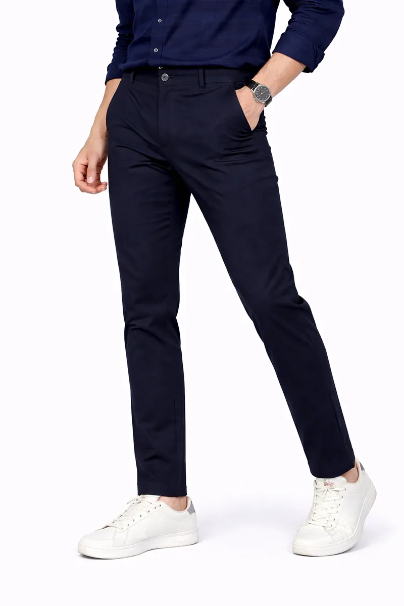 Men's Cotton Blend Regular Fit Textured Trousers CLMT23NAV44