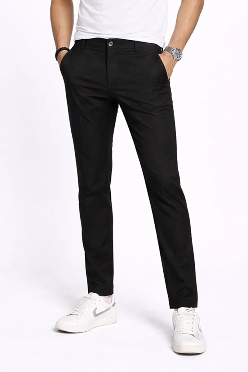 Men's Cotton Blend Regular Fit Solid Trousers CLMT25BLA32