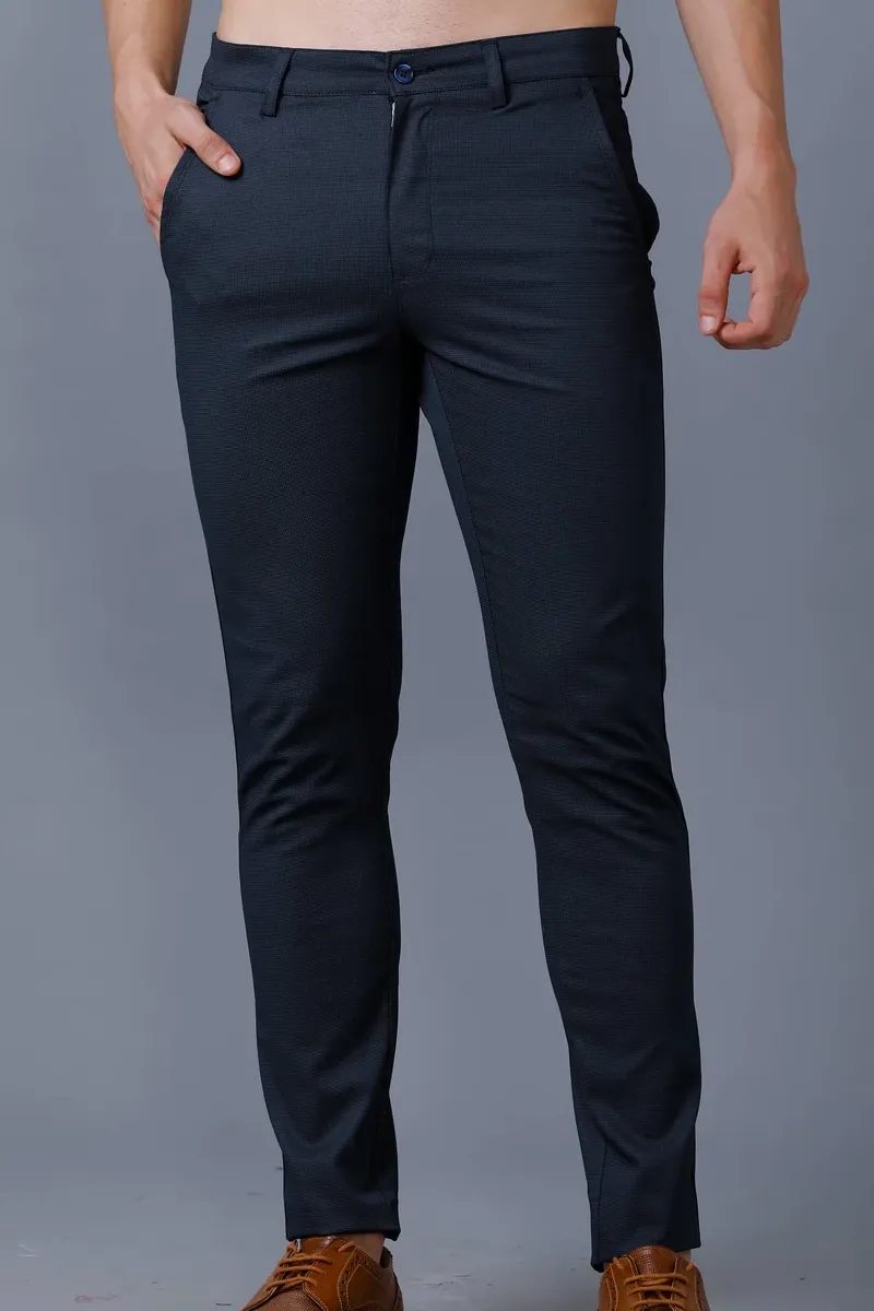 Men's Cotton Printed Stain Proof 2 Way Stretch Trousers CLMT29NAV36