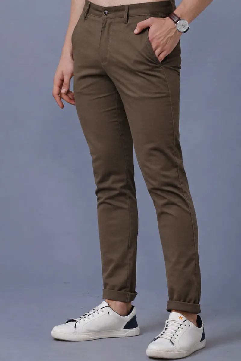 Men's Cotton Solid Stain Proof 2 Way Stretch Trousers CLMT36BRO40