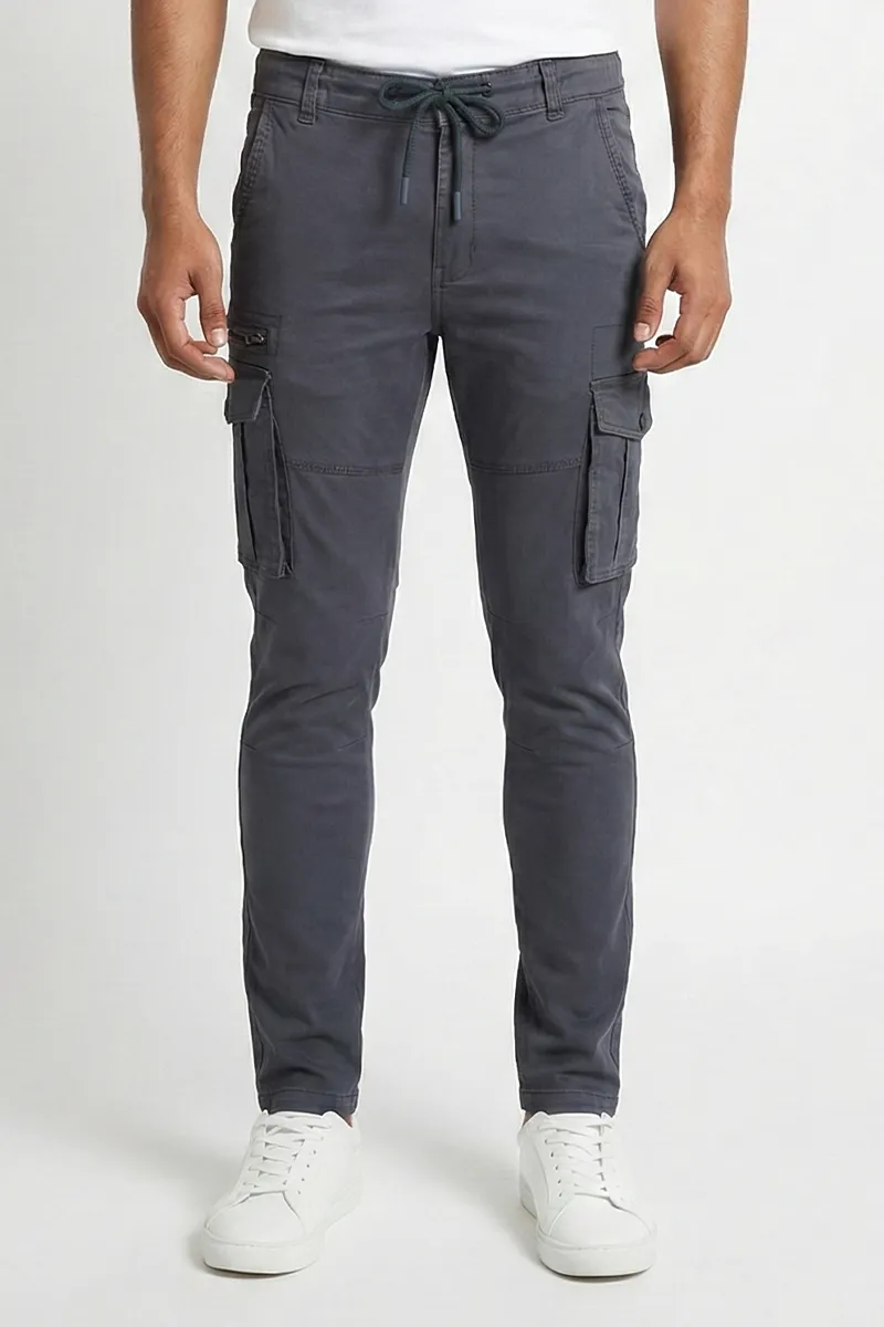 Cotton Blend Regular Fit Cargo Trousers for Men