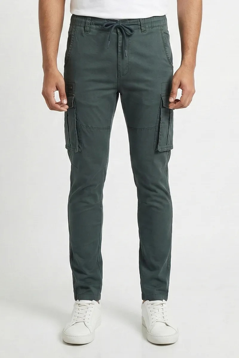Cotton Blend Regular Fit Cargo Trousers for Men CLMTR01GREE32