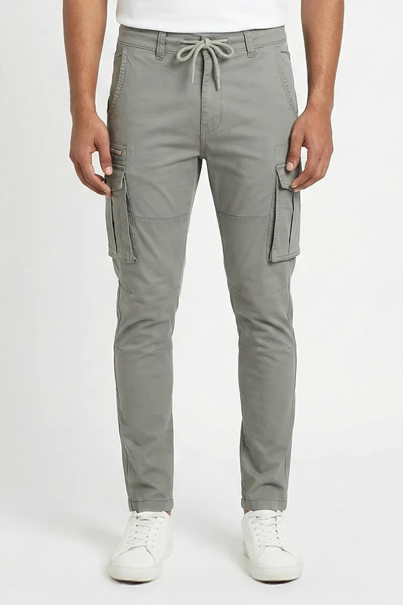 Cotton Blend Regular Fit Cargo Trousers for Men CLMTR01SAG36