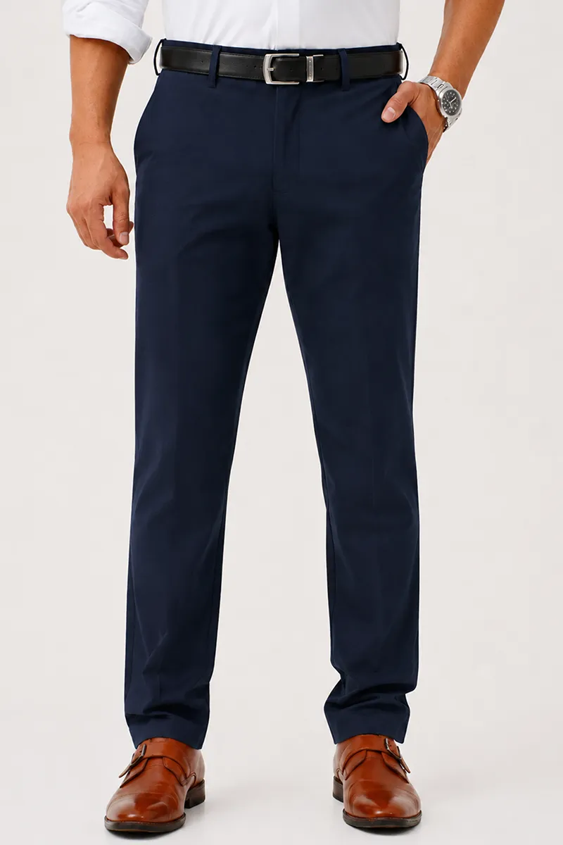 Cotton Blend Slim Fit Trousers for Men CLMTR02NAV36 Venfield