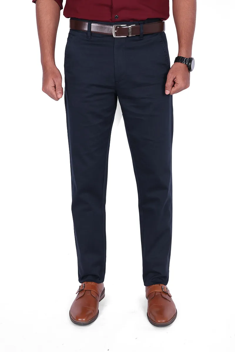 Cotton Blend Slim Fit Trousers for Men