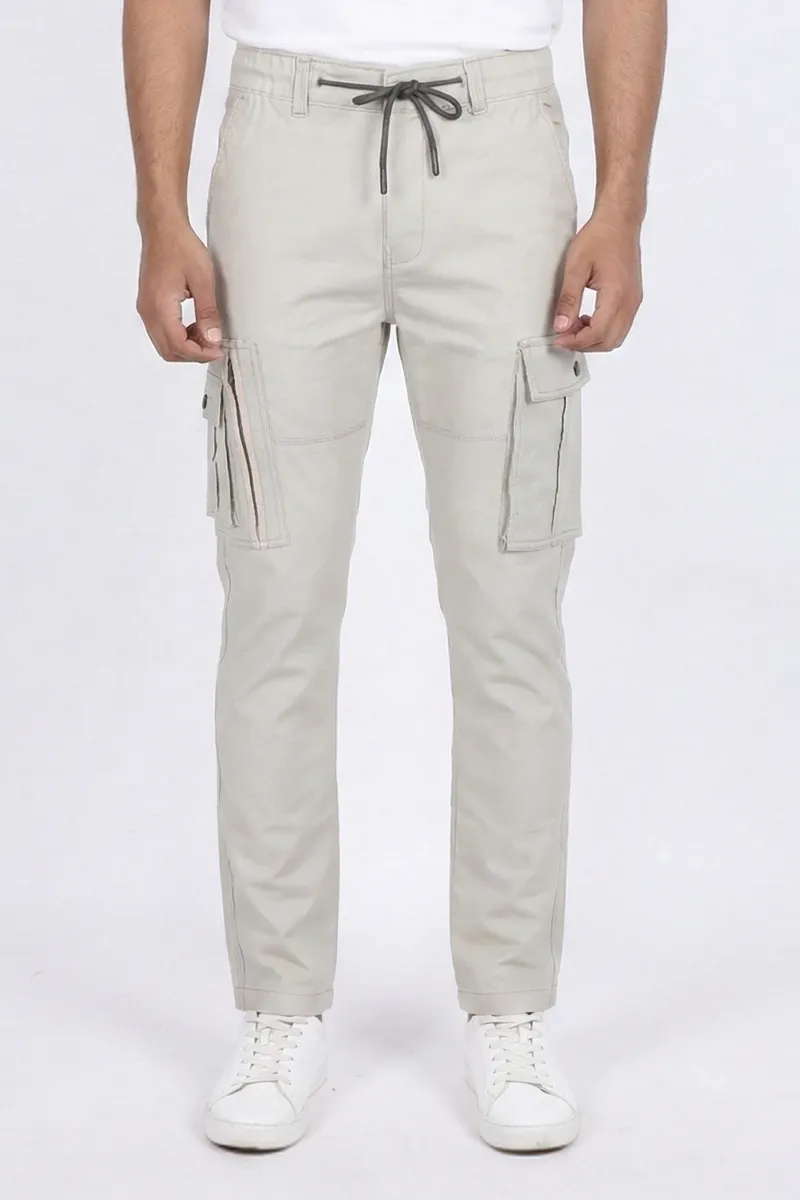 Cotton Blend Regular Fit Cargo Trousers for Men CLMTR04BEI36