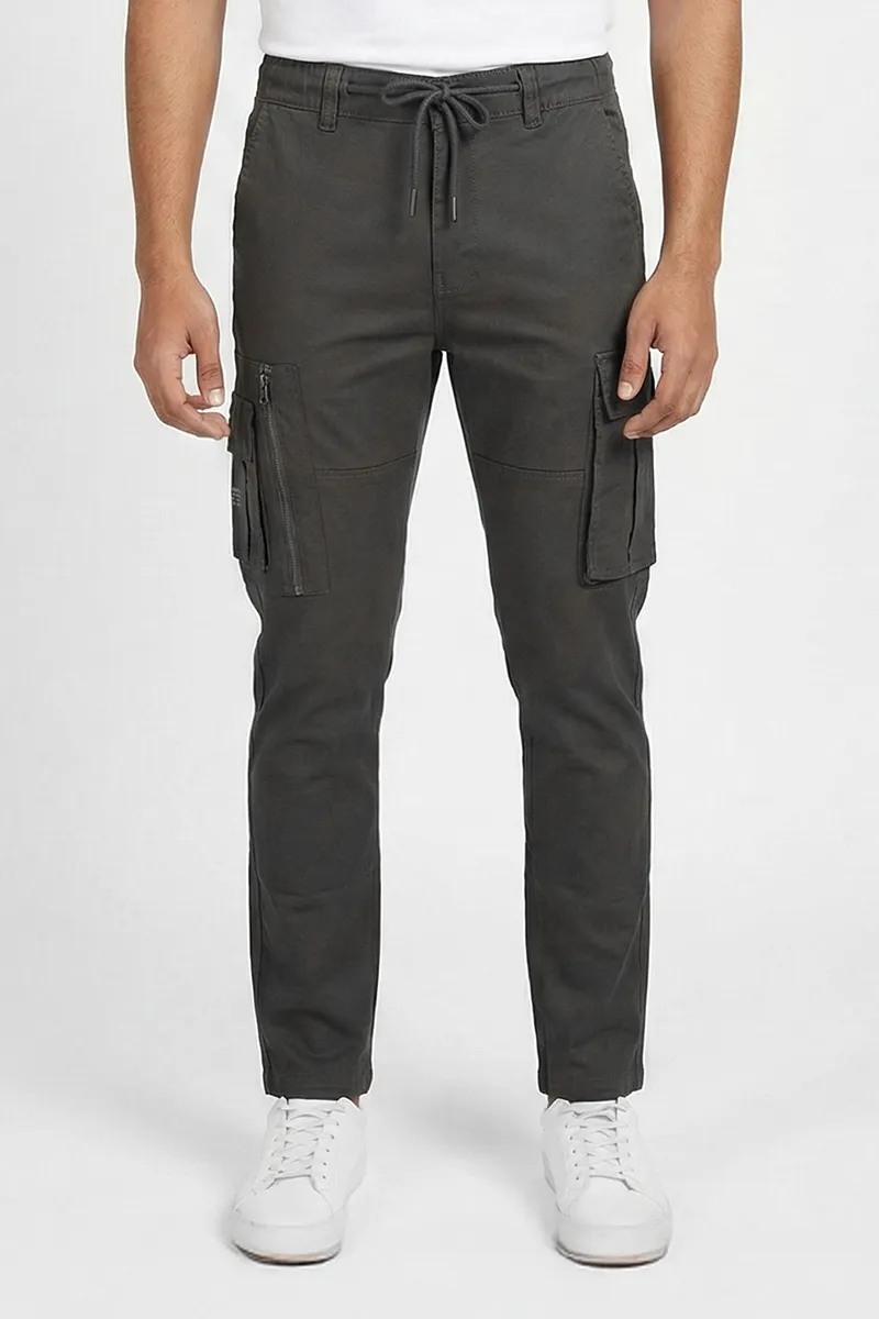 Cotton Blend Regular Fit Cargo Trousers for Men CLMTR04GRE36