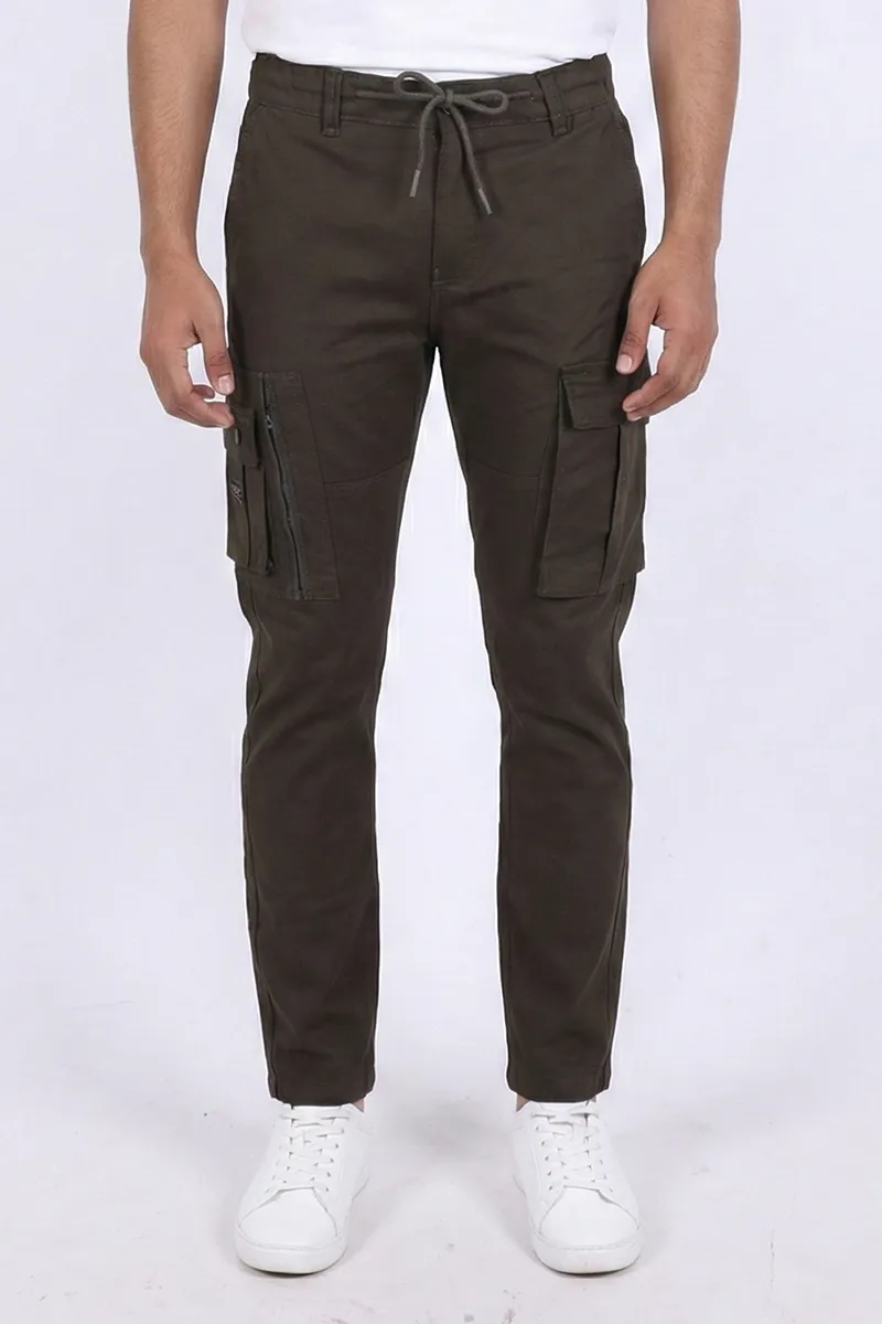 Cotton Blend Regular Fit Cargo Trousers for Men CLMTR04OLI36