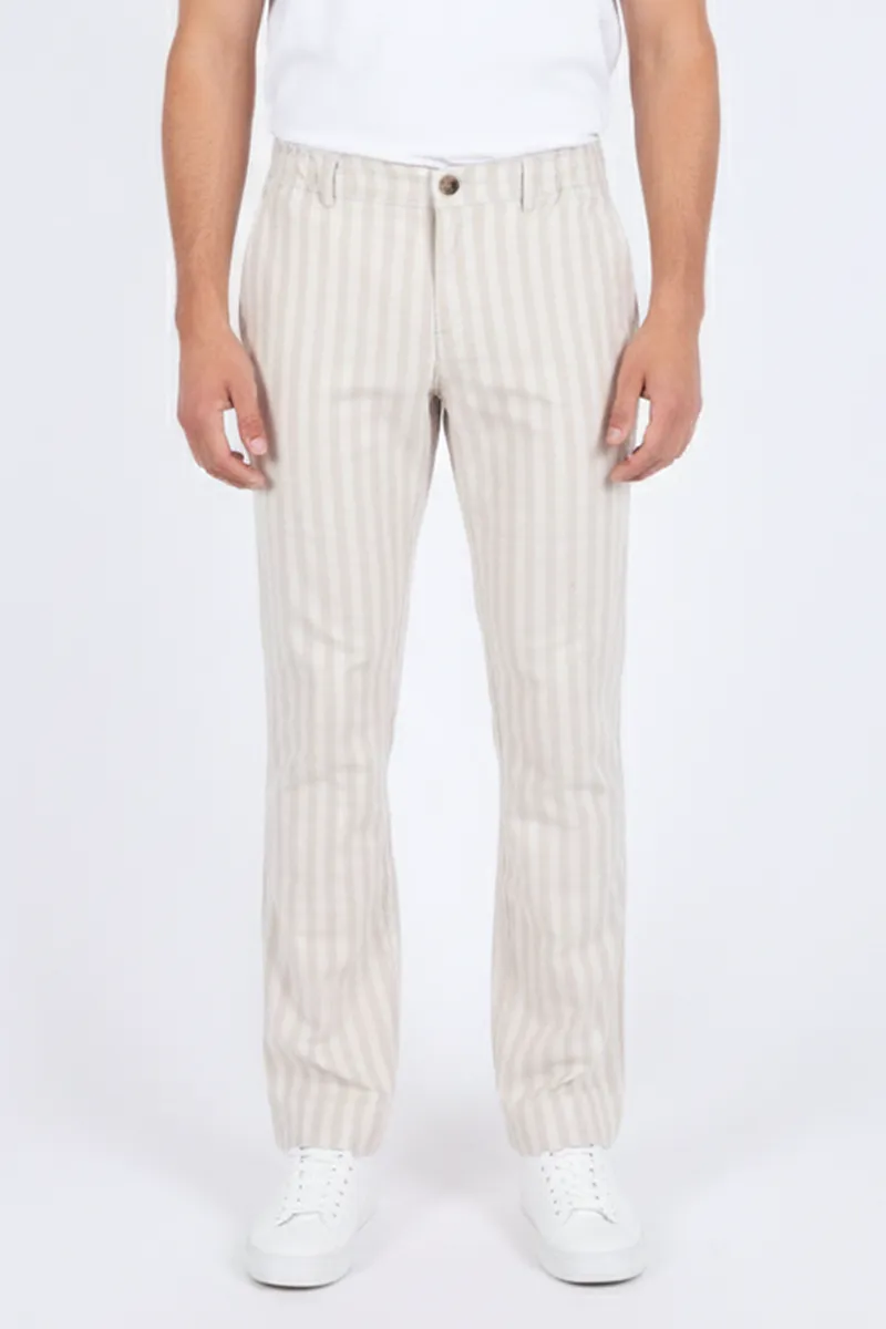 Cotton Blend Regular Fit Striped Trousers for Men CLMTR05BEI36