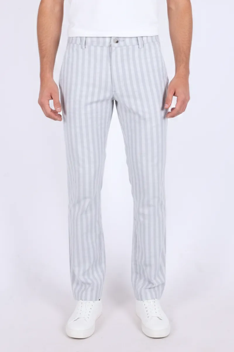 Cotton Blend Regular Fit Striped Trousers for Men CLMTR05GRE34