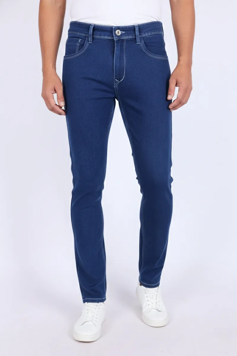 Men Cotton Blend Slim Tapered Fit Jeans CLMTR08BLU30