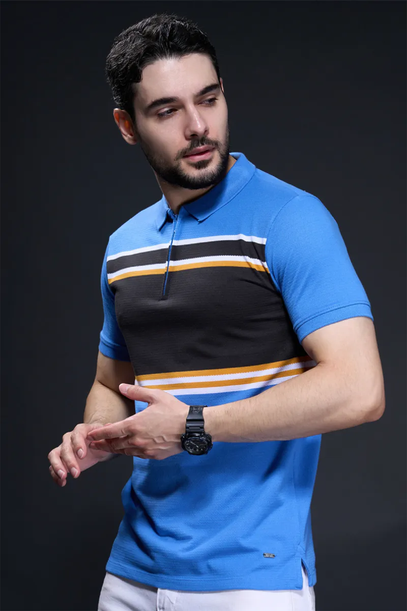 Men's Color Block Polo Neck Tshirt CLMTS01BLU42